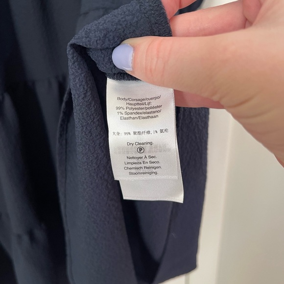 NWOT Navy Blue DKNY Short Dress Bubble Arms And V-Neck Workwear Party Church 12 - Picture 4 of 5